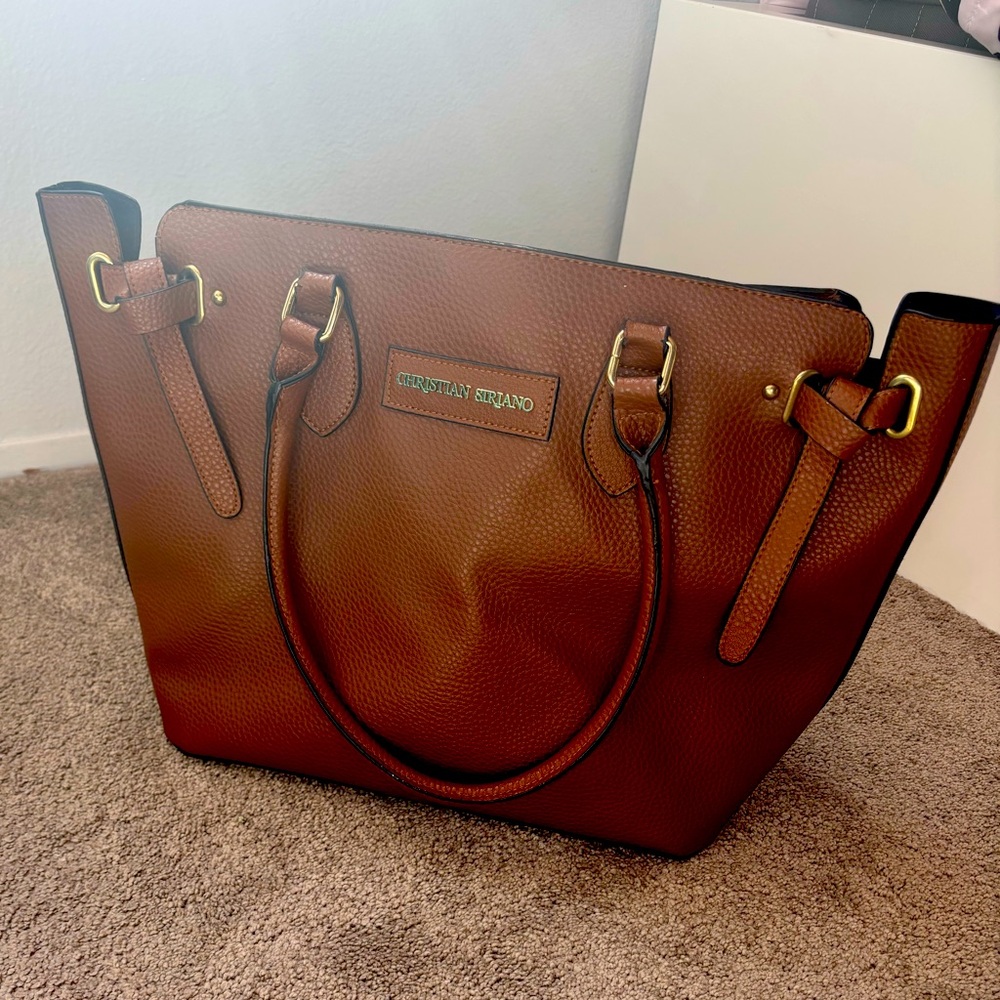 Christian Siriano Brown Faux Leather Tote with Gold Hardware